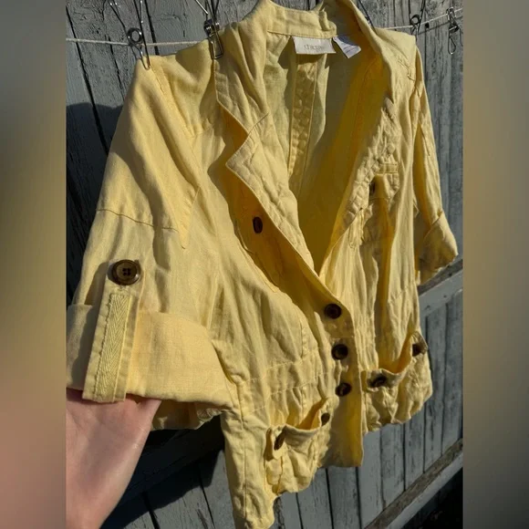 Chico’s Women’s 100% Linen Yellow Lightweight Jacket Size 0 - Picture 5 of 6